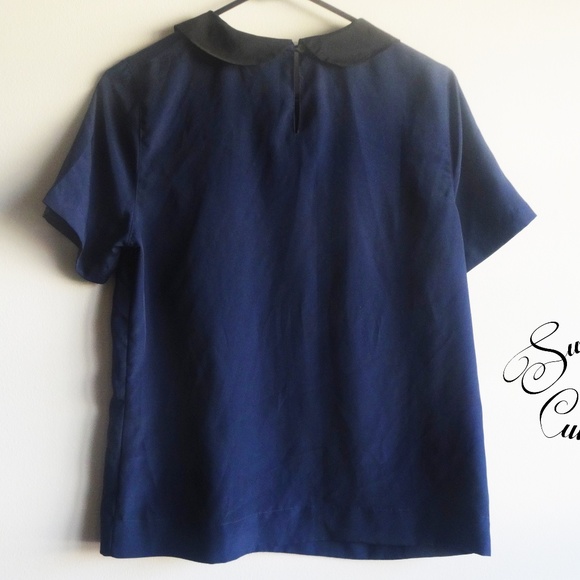 ❌🛑SOLD🛑❌BLOUSE SHIRT BLACK/NAVY PETER PAN COLLAR - Picture 7 of 7